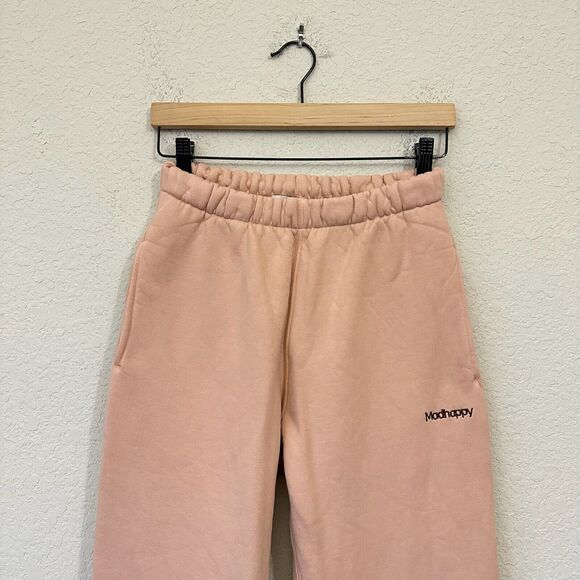 NWOT MADHAPPY Classic Straight Leg Fleece Sweatpants in Peach/Cream - Picture 2 of 13
